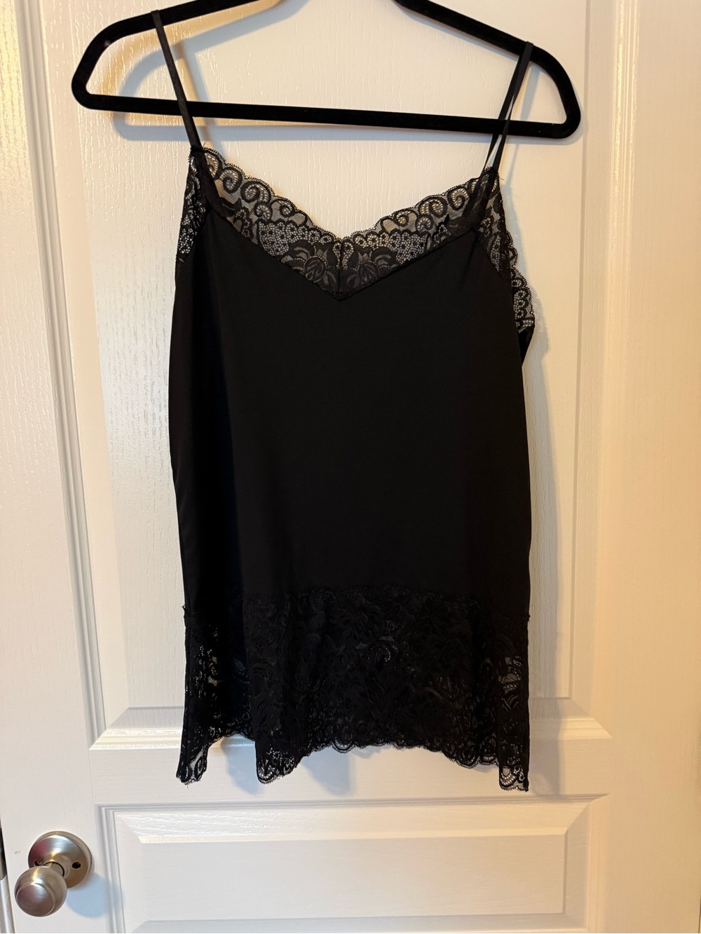 White House Black Market Black Lace-Trim Satin Slip Cami